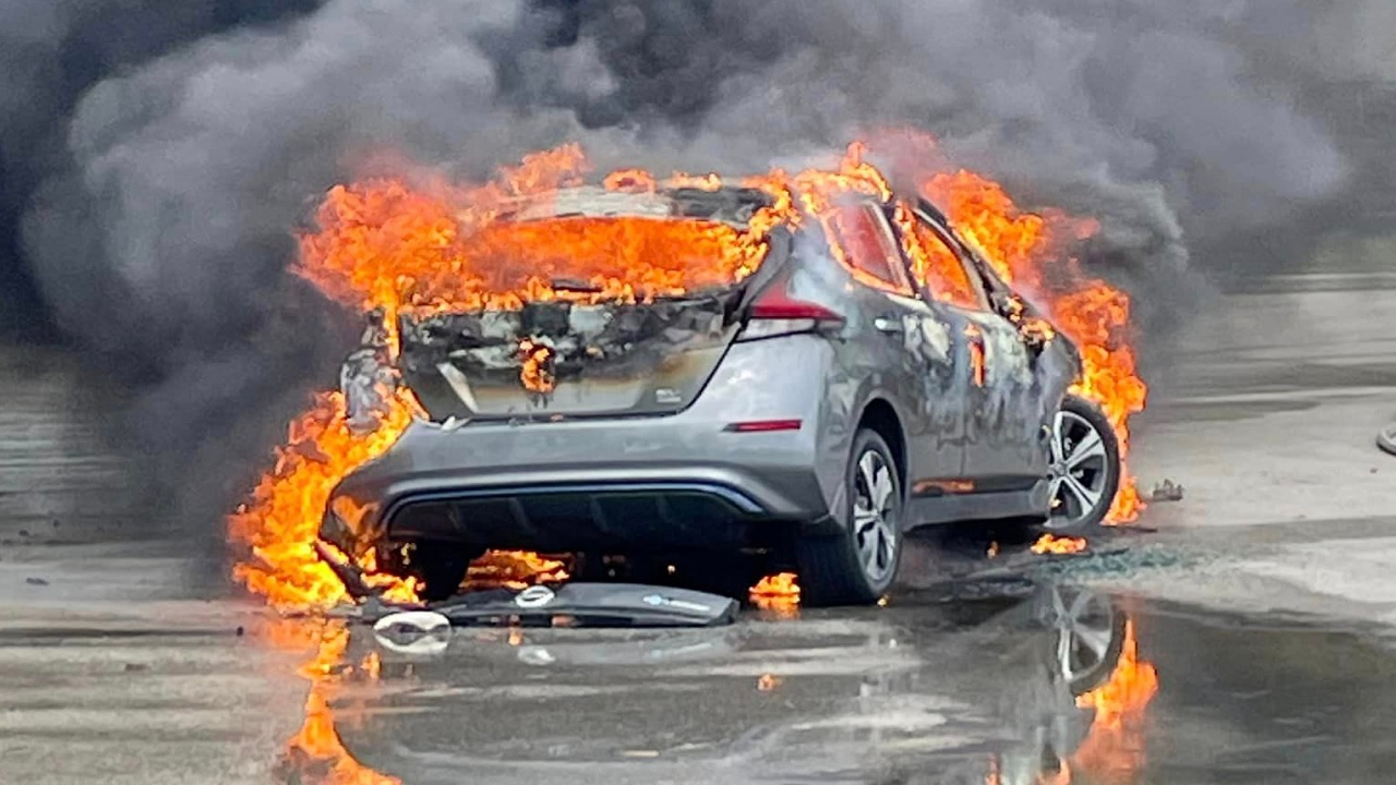 Electric Car Bursts Into Flames